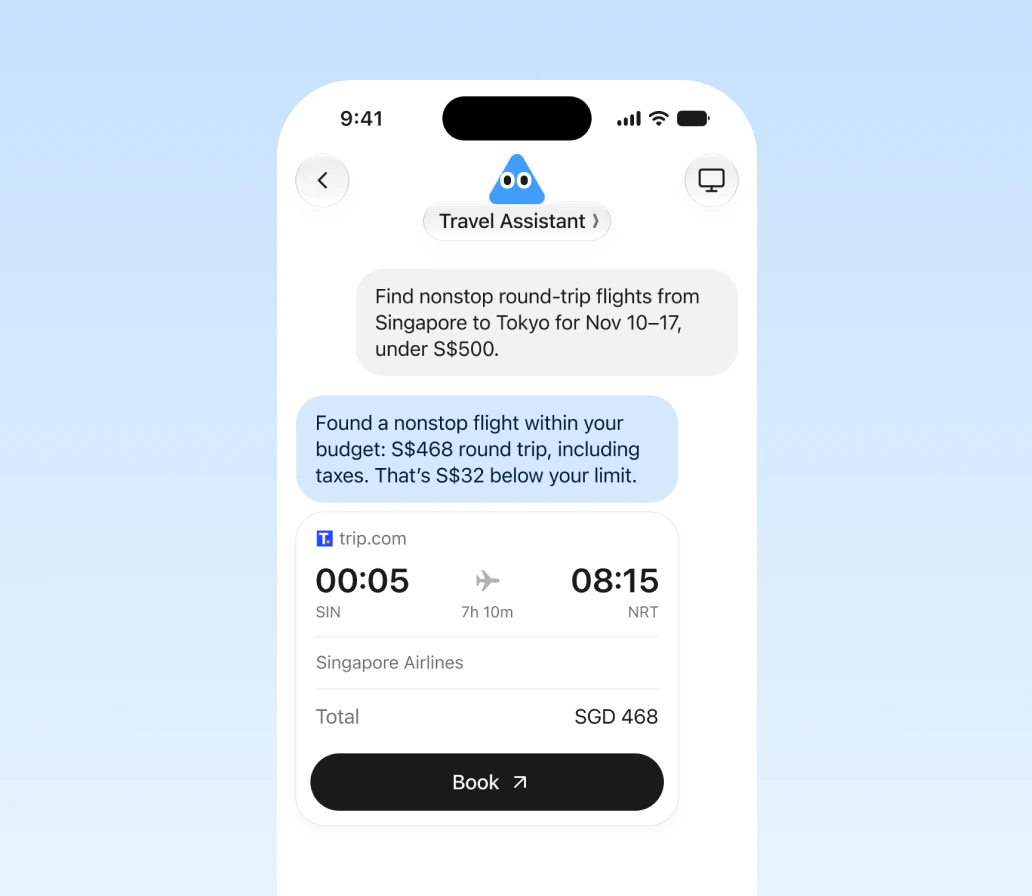 Trip.com: A Cue agent helping with connected work on mobile